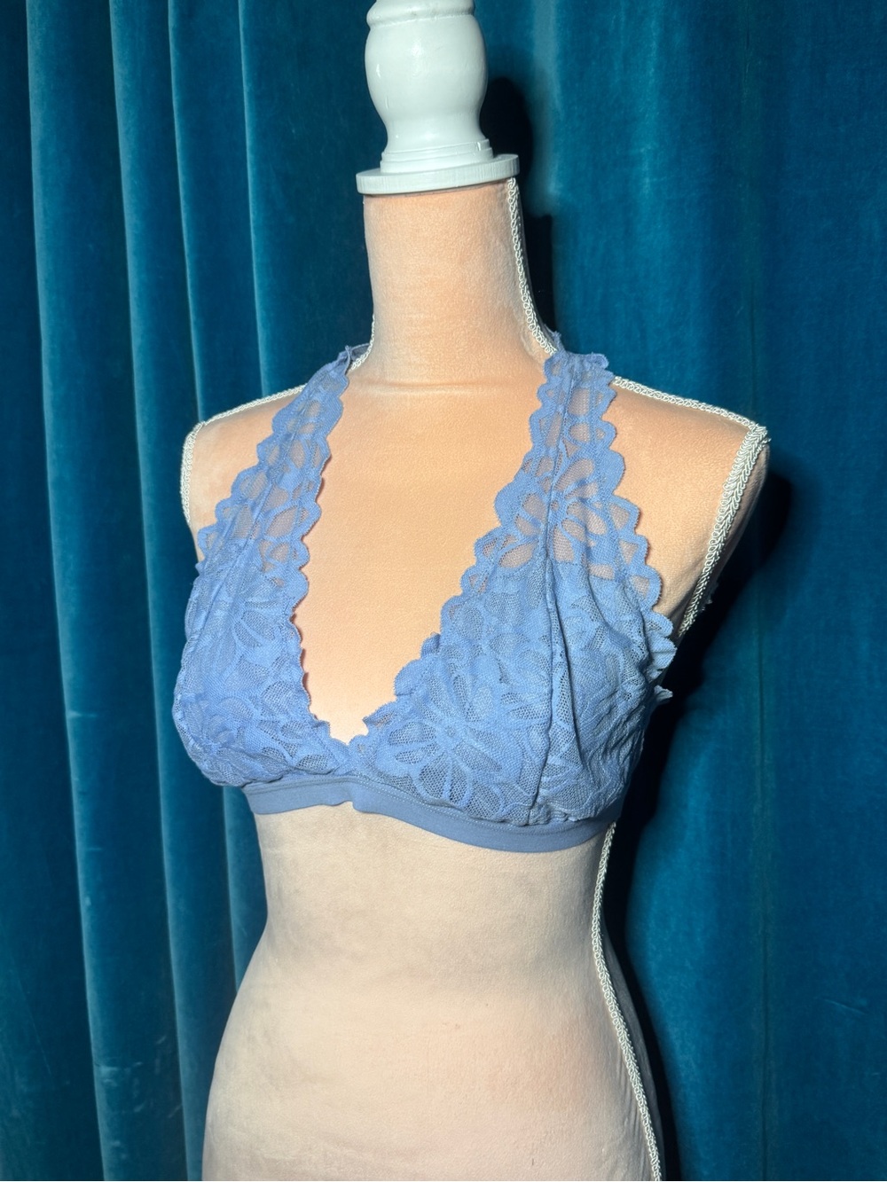 Lace Halter Bralette in Periwinkle Blue